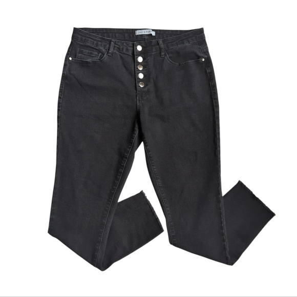 Oak & Poppy Button Fly Frayed Hem Cropped Ankle Jeans 10 Black - Picture 1 of 14